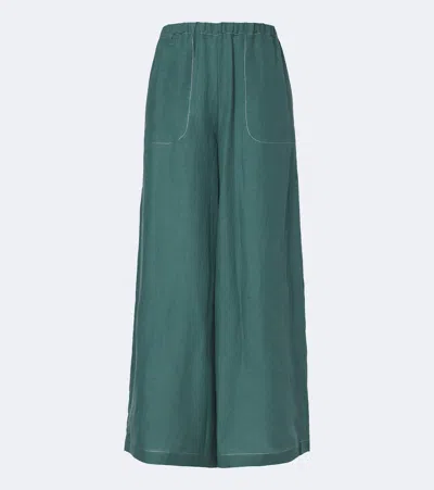 Eres Eblouissant Linen Wide-leg Pants In Green