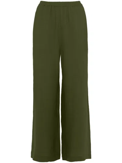 Eres Elasticated-waist Linen Trousers In Green