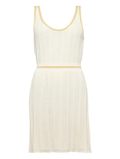 Eres Elite Striped Ribbed Wool And Cashmere-blend Mini Dress In Neutral