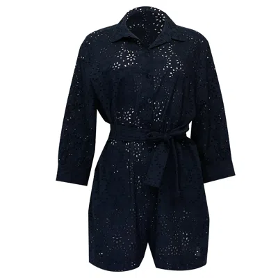 Eres Embroidered Playsuit In Navy Lace In Blue