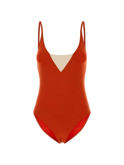 Eres Stretch Nylon Entrevue Swimsuit Deep Neckline In Orange