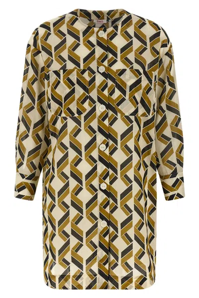 Eres Longline Dress Geometric Cuffed Sleeves In Multi