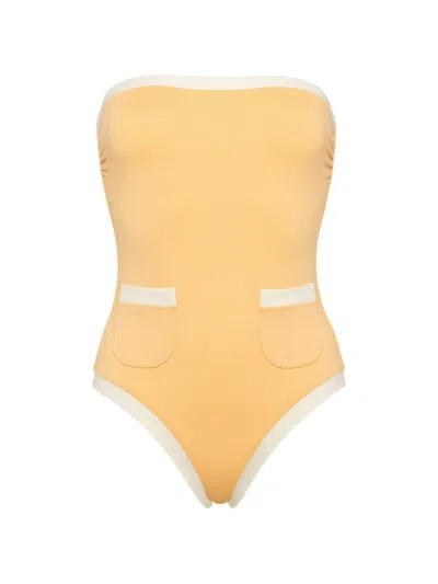 Eres Exotique Bustier Pocket Swimsuit In Orange