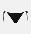 Eres Exquise Black Bikini Bottoms With Beaded Embellishments And Adjustable Tie Closure In Tech Fabric St
