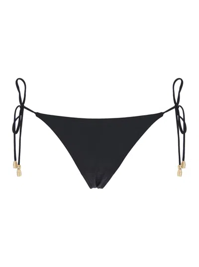 ERES 'EXQUISE' BLACK BIKINI BOTTOMS WITH BEADED EMBELLISHMENTS AND ADJUSTABLE TIE CLOSURE IN TECH FABRIC 