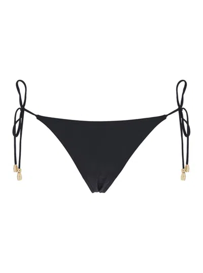 ERES 'EXQUISE' BLACK BIKINI BOTTOMS WITH BEADED EMBELLISHMENTS AND ADJUSTABLE TIE CLOSURE IN TECH FABRIC 