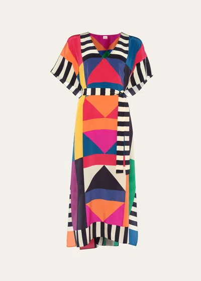 Eres Facette Sik Midi Dress In Imprime Kaleido Soleil