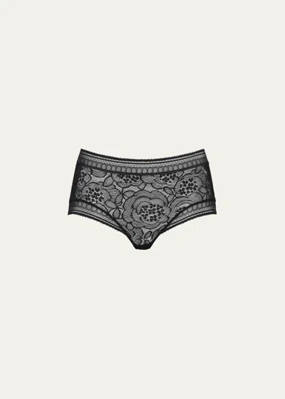 Eres Farandole Floral Lace Boyshorts In Noir