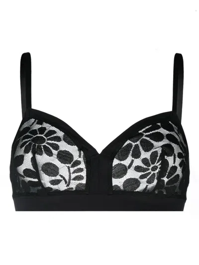 Eres Feminin Wireless Floral Lace Bra In Noir