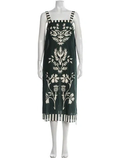 Pre-owned Eres Floral Print Midi Length Dress In Green