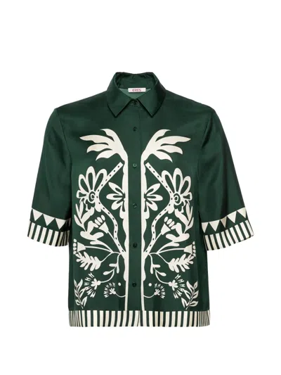 Eres Floral-print Shirt In Green
