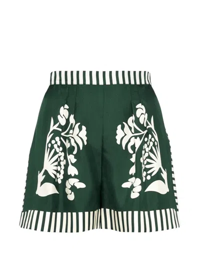 Eres Floral-print Striped Shorts In Green