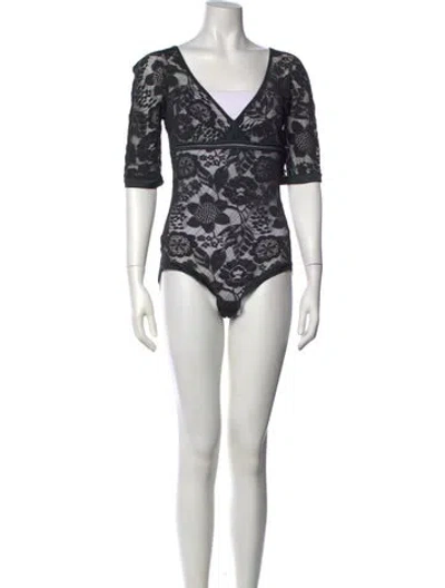 Pre-owned Eres Floral Print V-neck Bodysuit W/ Tags In Green