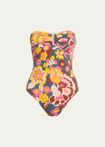 Eres Flower Power Goyave Strapless One-piece Swimsuit In Imprime Flower Po