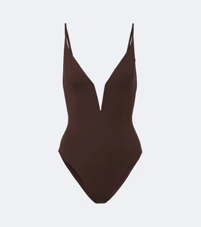 Eres Ferrure Galbe Stretch-jersey Swimsuit In Brown