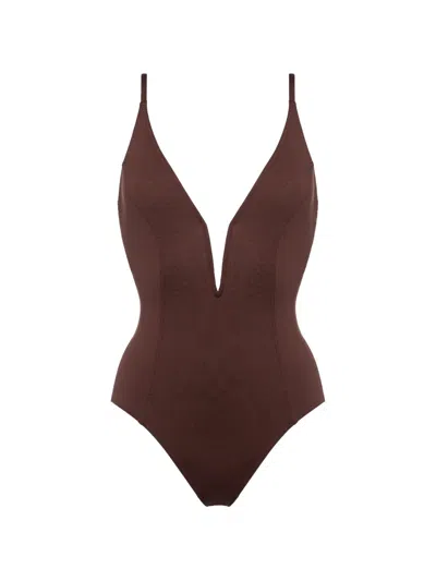 Eres Galbe V-neck Swimsuit In Burgundy