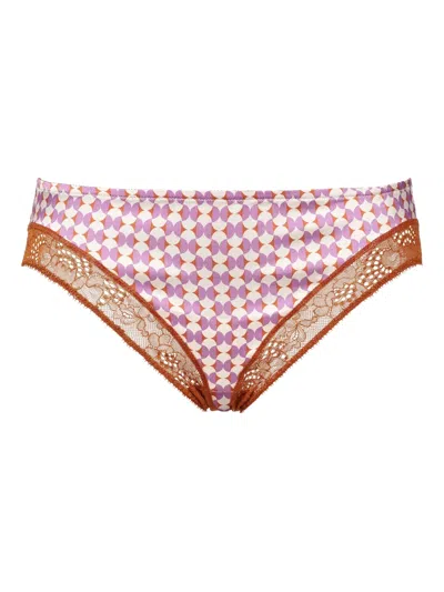 Eres Geometric-print Lace-trim Briefs In Pink