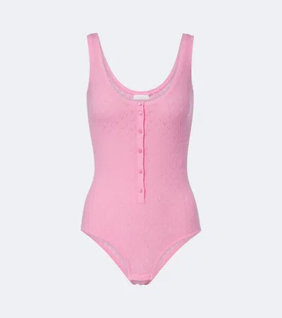 Eres Gourmandise Pointelle Wool-blend Bodysuit In Pink