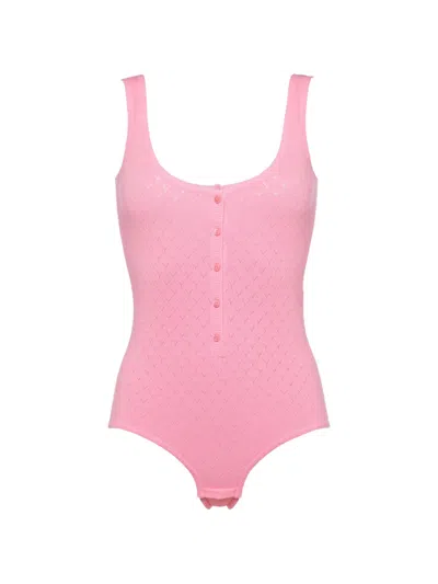 Eres Gourmandise Pointelle-knit Button-up Bodysuit In Pink