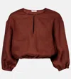 Eres Gracieux Linen Crop Top In Brown