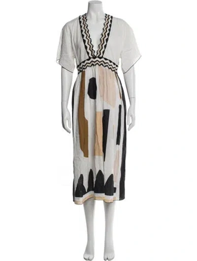 Pre-owned Eres Graphic Print Midi Length Dress In White