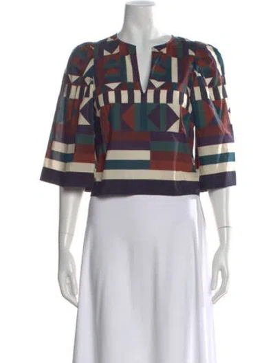 Pre-owned Eres Graphic Print V-neck Top W/ Tags In Blue