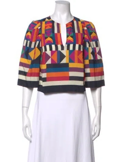 Pre-owned Eres Graphic Print V-neck Top In Yellow