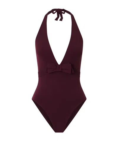 Eres Halter-neck Bow-embellished Swimsuit In Wine Red