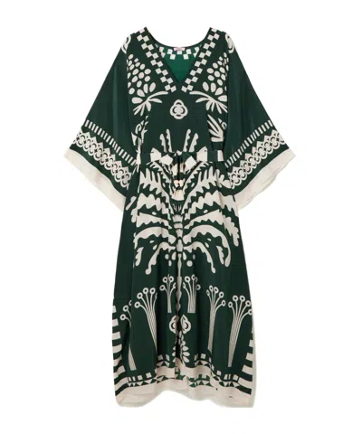 Eres Holi V-neck Printed Kaftan In Green