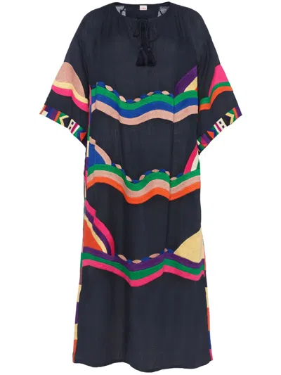 Eres Horizon Embroidered Linen Dress In 蓝色