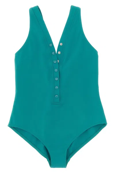 Eres Icon V Neck One Piece Swimsuit Buttons In Blue