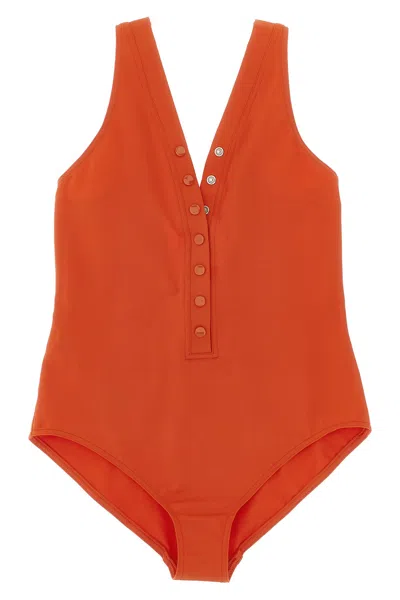 Eres Icone Swimsuit One Piece Button Detail In Orange