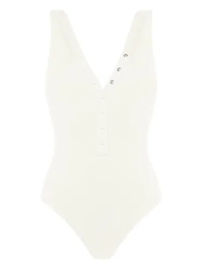 Eres Deep V-neck One-piece Swimsuit With Snap Button Detail In Gray