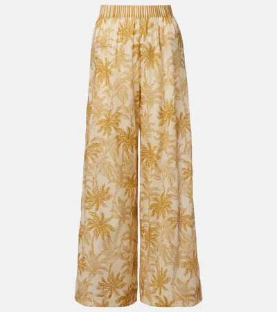 Eres Itinerant Printed Cotton Wide-leg Pants In Yellow