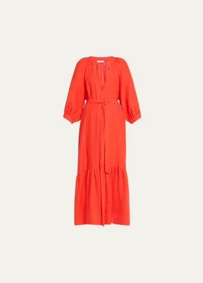 Eres Joie Linen Wrap Dress In Ecarlate