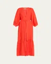 Eres Joie Linen Wrap Dress In Ecarlate