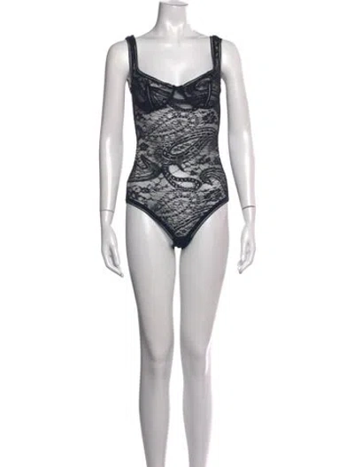 Pre-owned Eres Lace Paisley Print Bodysuit In Blue