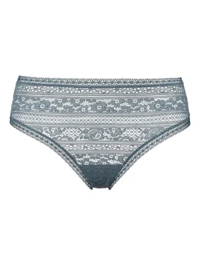 Eres Lace-trimmed Thong In Blue