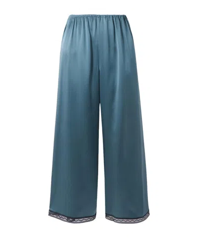 Eres Parfois Lace-trimmed Silk-satin Pajama Pants In Blue