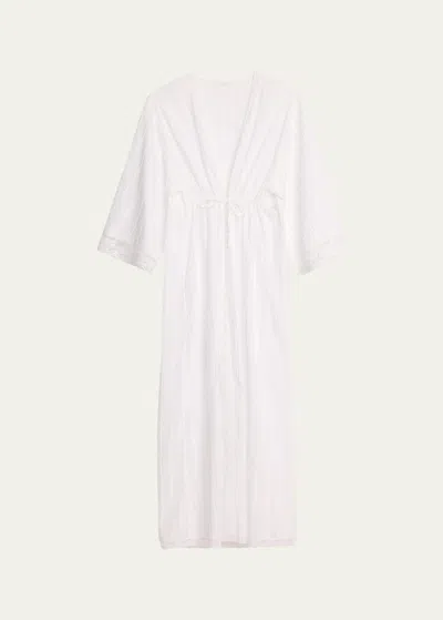 Eres Lactee Striped Lace-trim Cotton Robe In Blanc