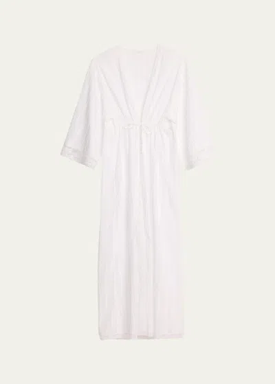 Eres Lactee Striped Lace-trim Cotton Robe In White