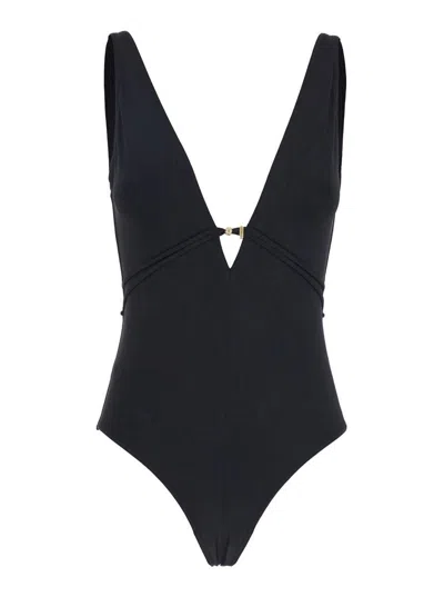 Eres 'lagon' Black Swimsuit With V Neck And Front Tie Closure