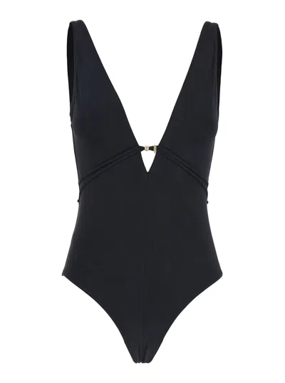 Eres Lagon Black Swimsuit With V Neck And Front Tie Closure In Tech Fabric Stretch Woman