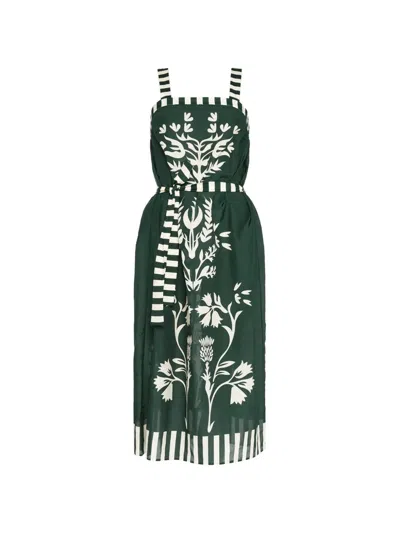 Eres Lakshya Floral-print Striped Midi Dress In Green