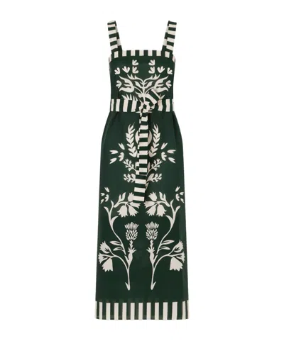 Eres Lakshya Belted Printed Cotton And Silk-blend Midi Dress In Green