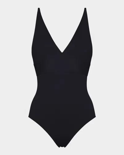 Eres Larcin Deep V Triangle One-piece Swimsuit In Noir