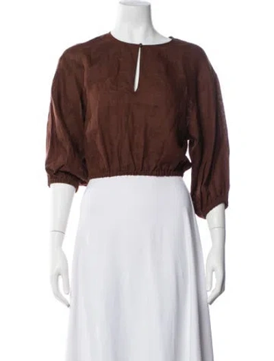 Pre-owned Eres Linen Crew Neck Crop Top In Brown