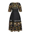 Eres Ornament Belted Embroidered Linen Midi Dress In Black