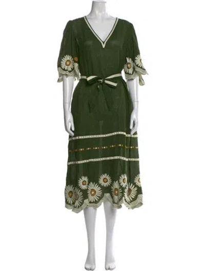 Pre-owned Eres Linen Long Dress In Green