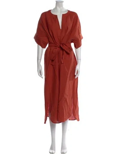 Pre-owned Eres Linen Long Dress In Orange
